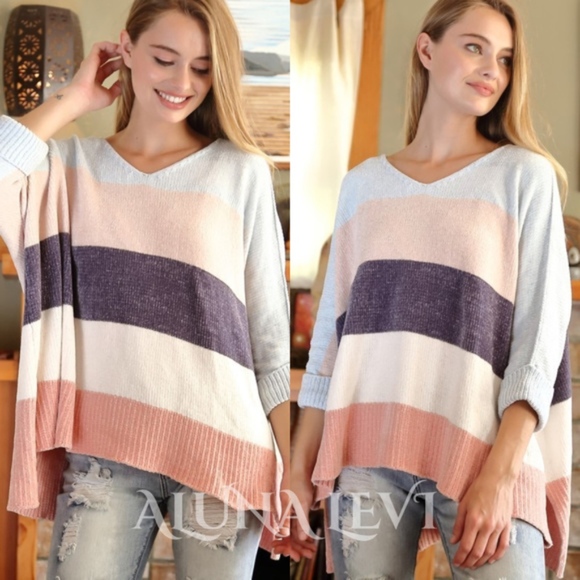 BellanBlue Sweaters - Chenille Color Block v neck sweater